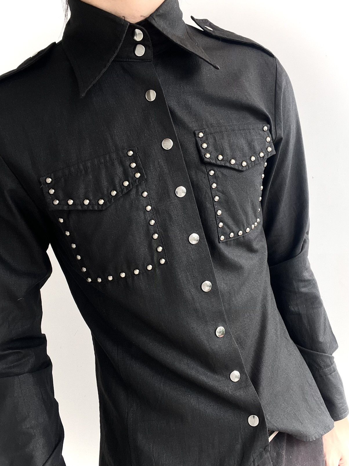 Japanese Brand 2000s Black Peace Now For Men Avant-Garde Stud Layer Shirt Size US M / EU 48-50 / 2 - 2 Thumbnail