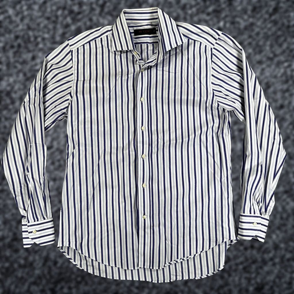 Etro Etro Dress Shirt Mens M Blue Stripe Spread Collar Made Italy Size 40R - 1 Thumbnail