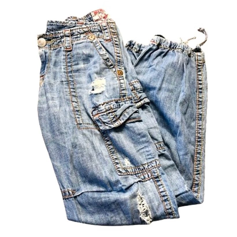 True Religion VINTAGE True-Religion Joey Big-T Low-Rise Cargo Denim Women Jeans 29x39 Size 29" - 2 Thumbnail