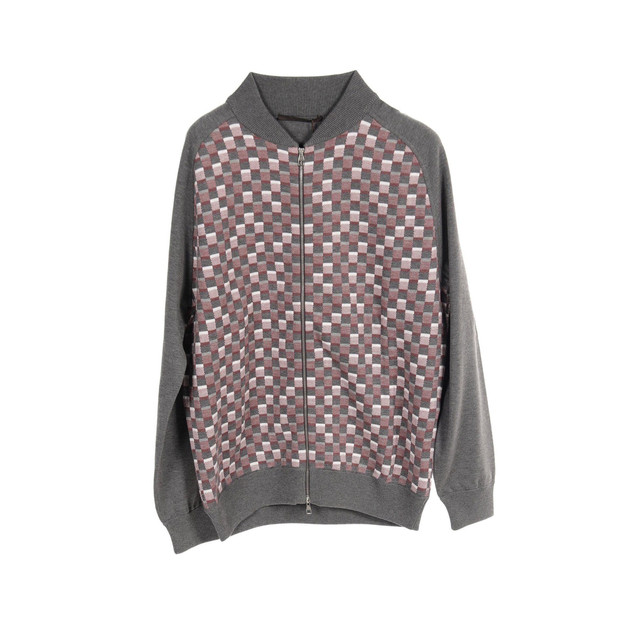 Louis Vuitton Louis Vuitton Damier Zip Up Knit Cotton Gray Bordeaux Size ONE SIZE - 1 Thumbnail