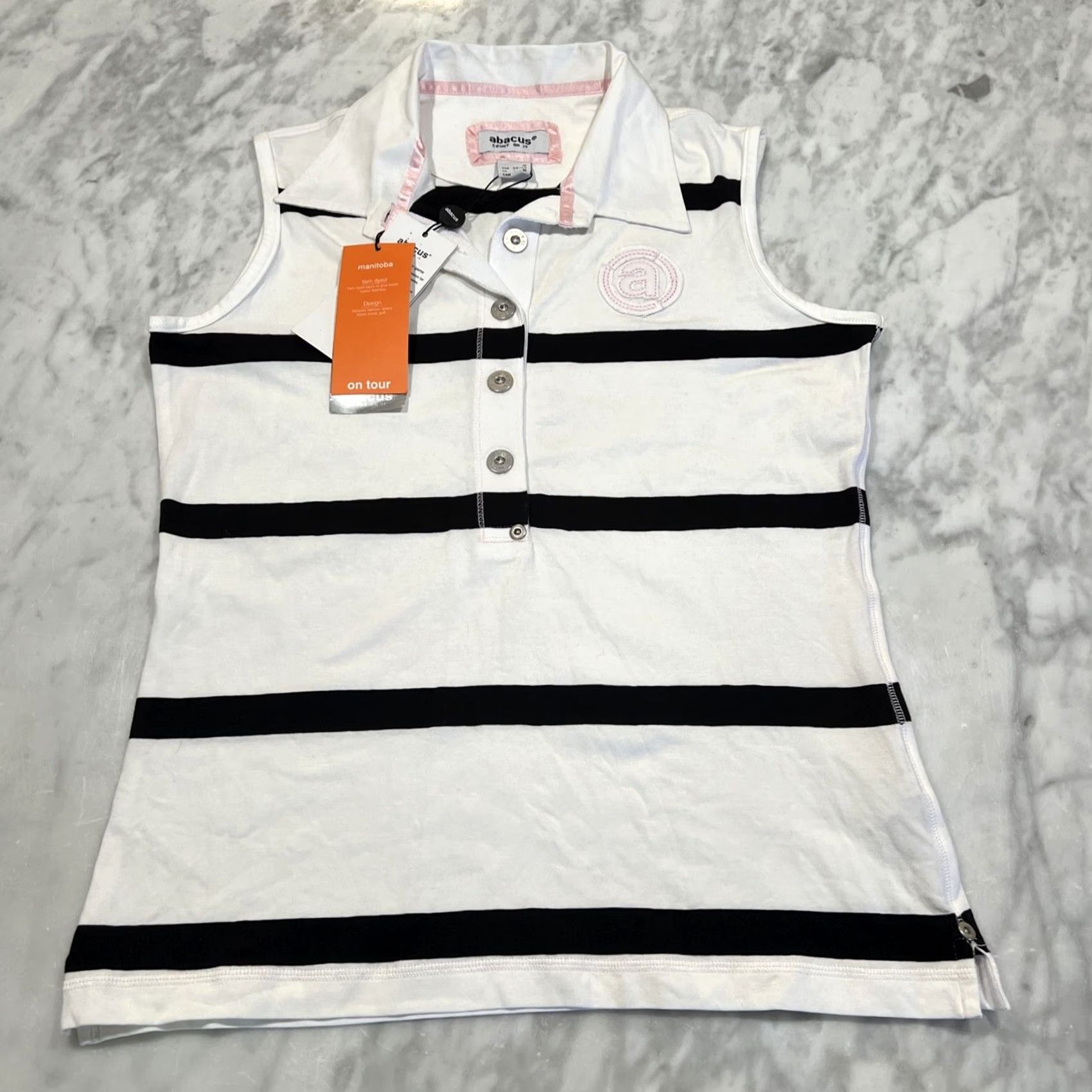 Vintage Black & White Abacus Manitoba Sleeveless Polo M Womens Black White Stripes Solheim Cup New Tag Size M / US 6-8 / IT 42-44 - 2 Thumbnail