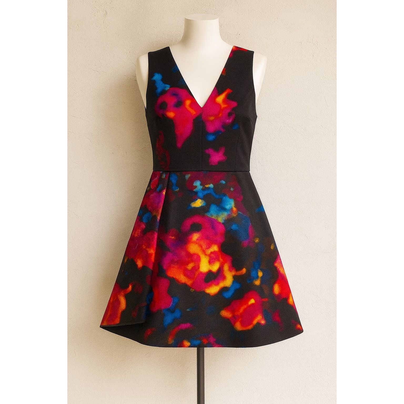 MILLY Milly Multicolor Abstract Print A-Line Mini Dress Women's Size XS  V-Neck Fit & Flare | Grailed