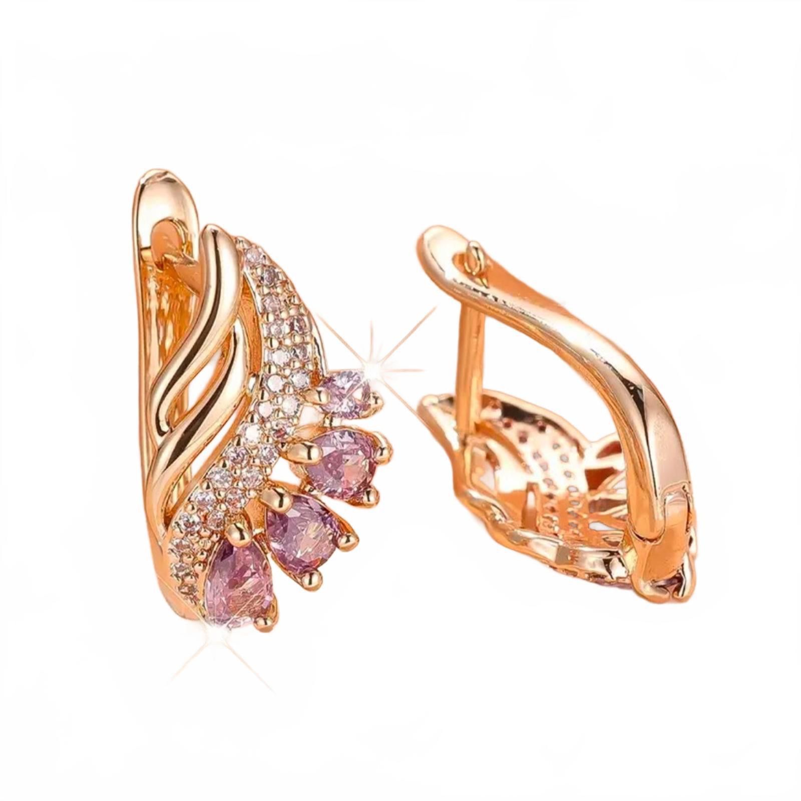 Designer Gold Finish Purple Water Drop Zircon Earrings Lever Back Size ONE SIZE - 2 Thumbnail
