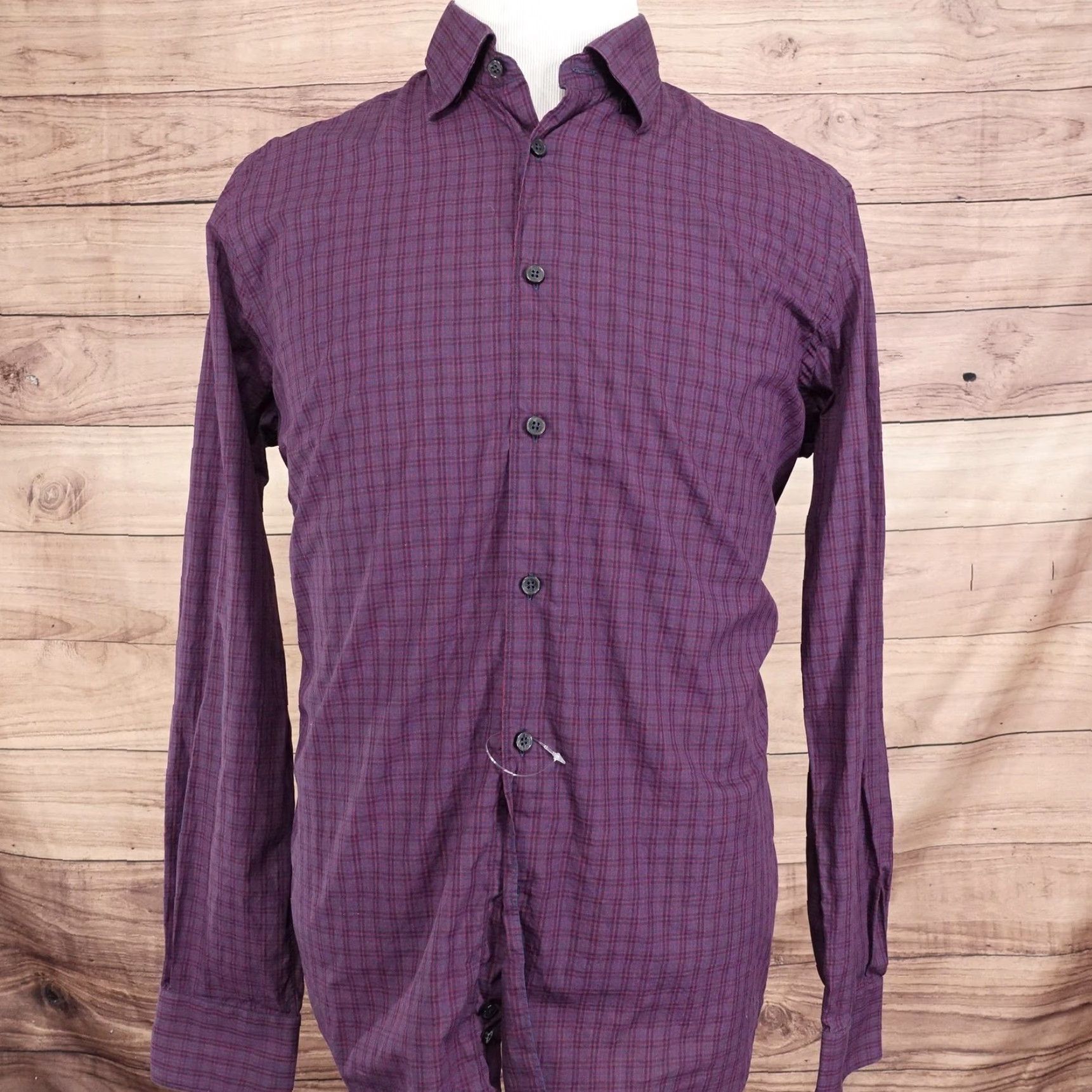 Saks Fifth Avenue Saks Fifth Avenue Shirt Mens Large Purple Plaid Cotton Button Front Long Sleeve Shirt Size US L / EU 52-54 / 3 - 3 Thumbnail