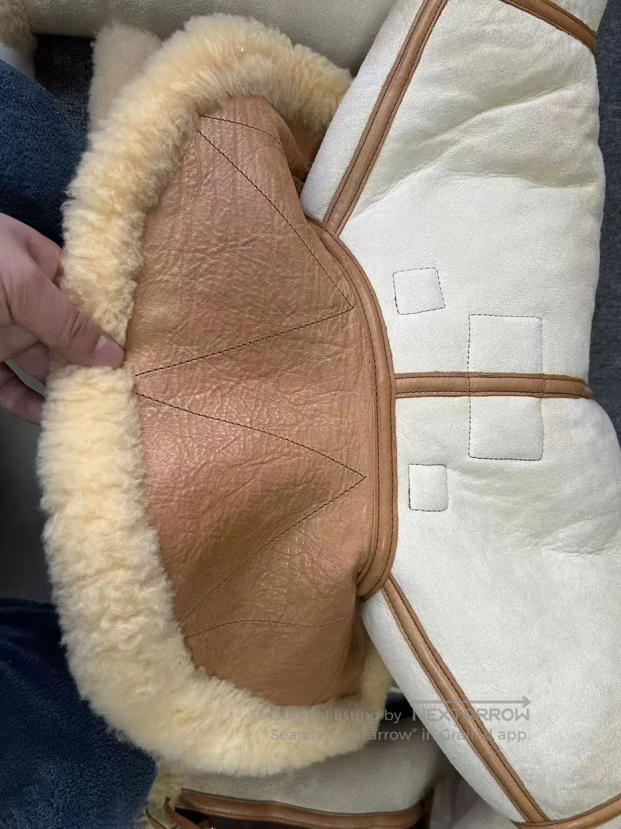 Rainbow Country stylish beige shearling jacket with hood. Size US M / EU 48-50 / 2 - 8 Thumbnail