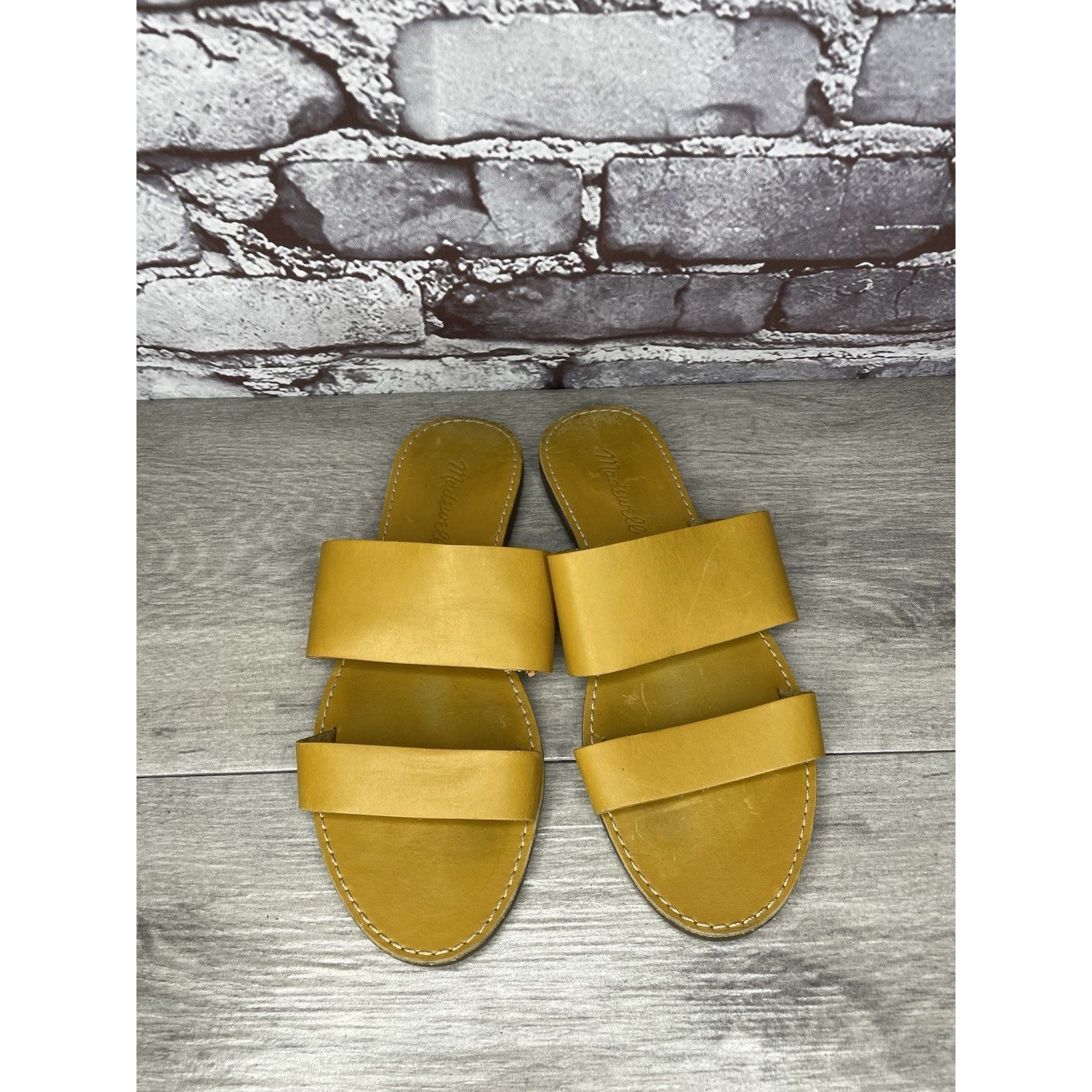 Madewell Madewell Yellow Tan Double Strap Leather Flat Sandals Women’ Size US 7.5 / IT 37.5 - 3 Thumbnail