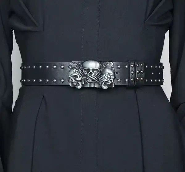 Japanese Brand Unisex Trendy Gothic Punk Skulls Buckle Belt Size 32 - 7 Thumbnail