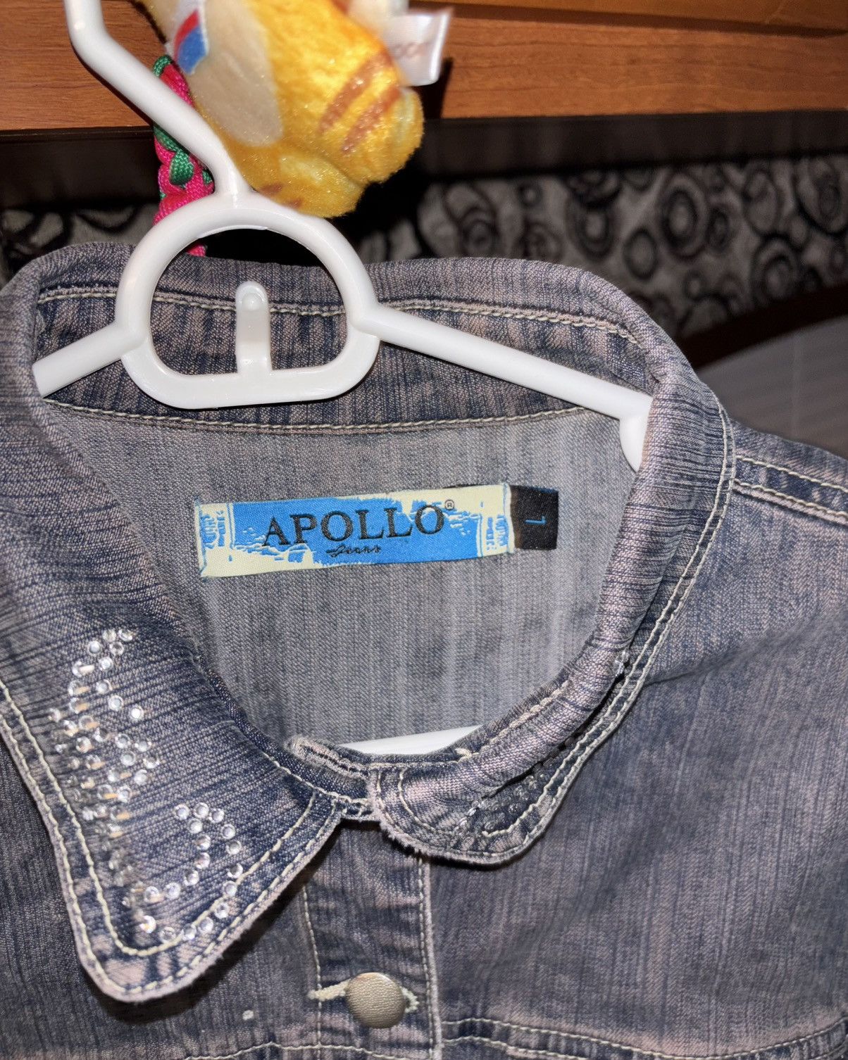 Apollo Vintage Rhinestone Motorcycle Cropped Denim Jacket Grunge Size L / US 10 / IT 46 - 4 Thumbnail
