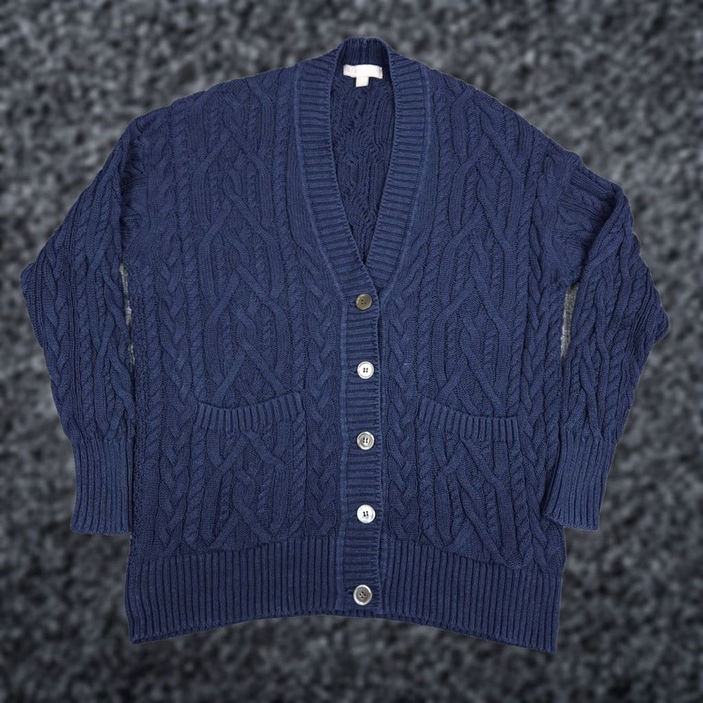 J.Crew J.CREW Cable Knit Cardigan Women's Small Blue Fisherman Knit Button Pockets Size S / US 4 / IT 40 - 1 Thumbnail