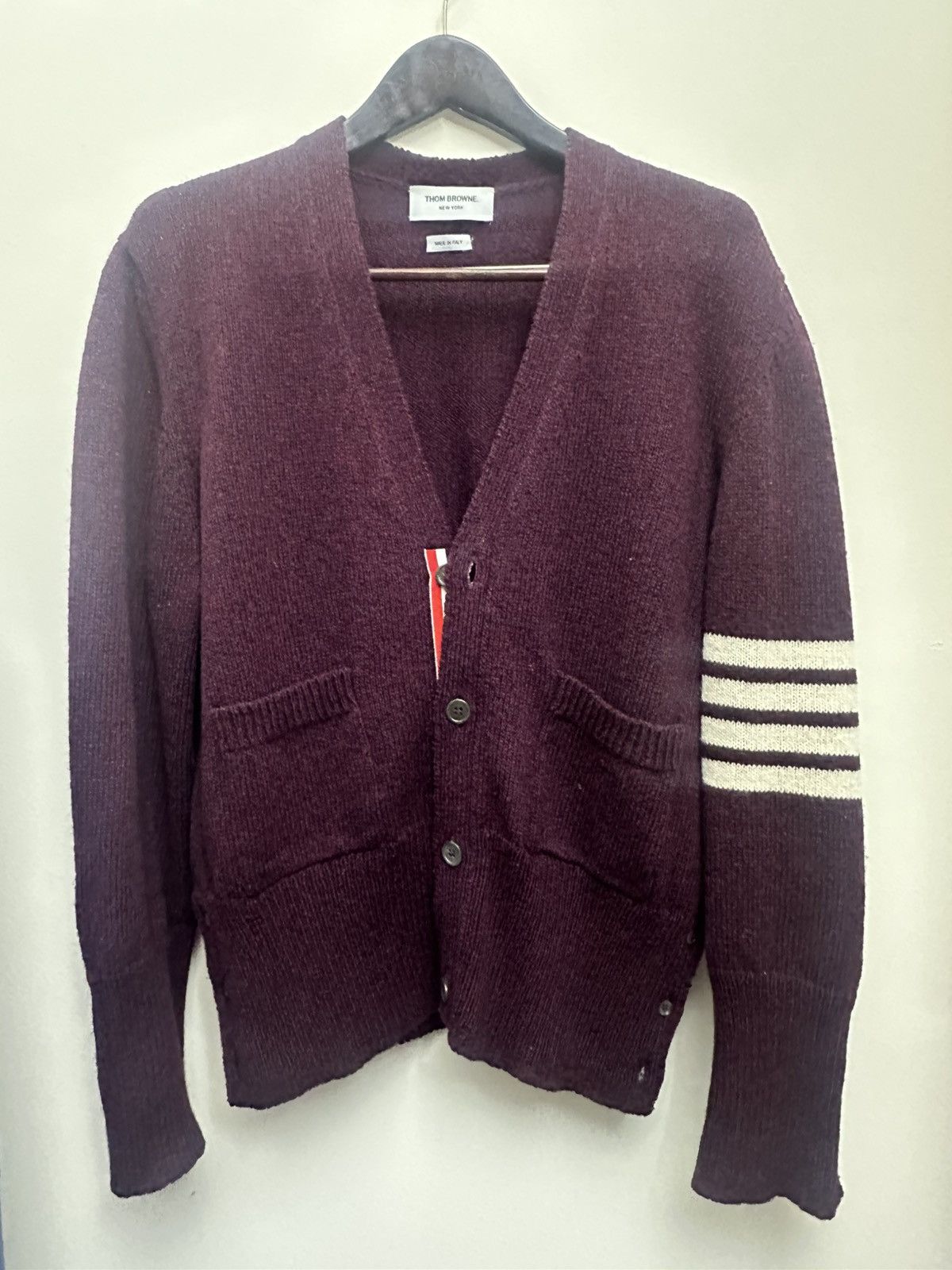 Thom Browne Thom Browne burgundy thick wool cardigan sz 4 Size US XL / EU 56 / 4 - 1 Thumbnail