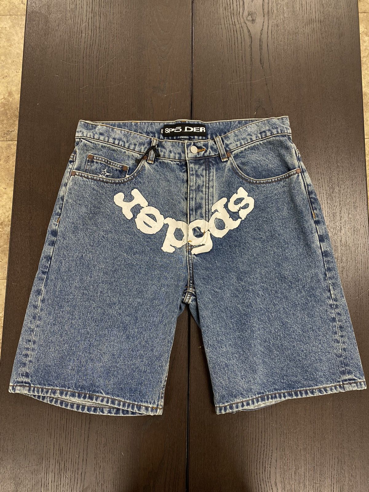 Spider Sp5der OG Logo Denim Short Blue Denim | Grailed 