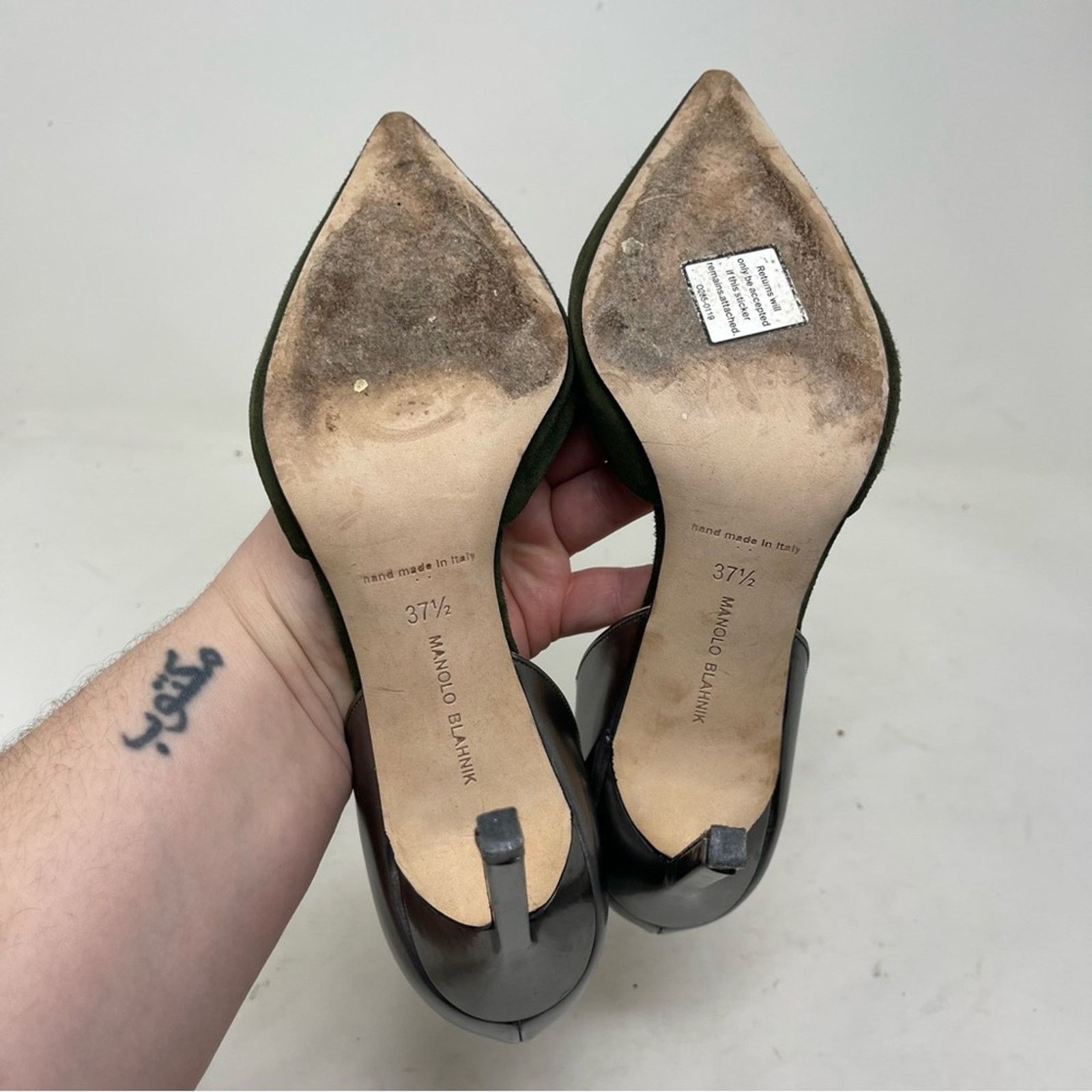 Manolo Blahnik ManoloBlahnik D’orsey green suede silver leather heels 100mm Size US 7.5 / IT 37.5 - 7 Thumbnail
