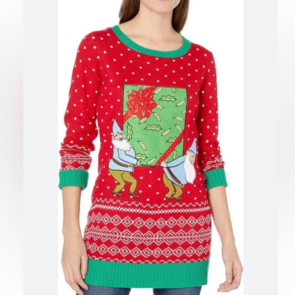Designer Elves Holding Present Pouch Ugly Holiday Sweater Medium Size M / US 6-8 / IT 42-44 - 9 Thumbnail