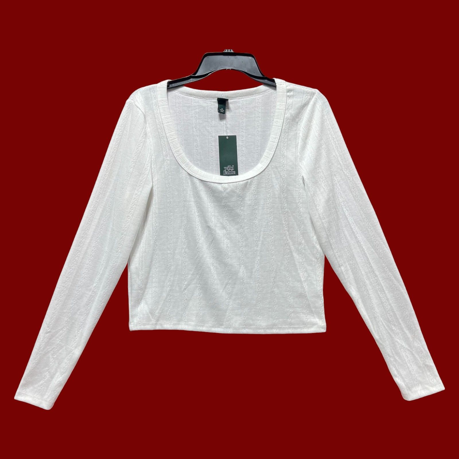 Other Wild Fable - Women's Long Sleeve Pointelle T-Shirt - White - Size XL / US 12-14 / IT 48-50 - 1 Thumbnail