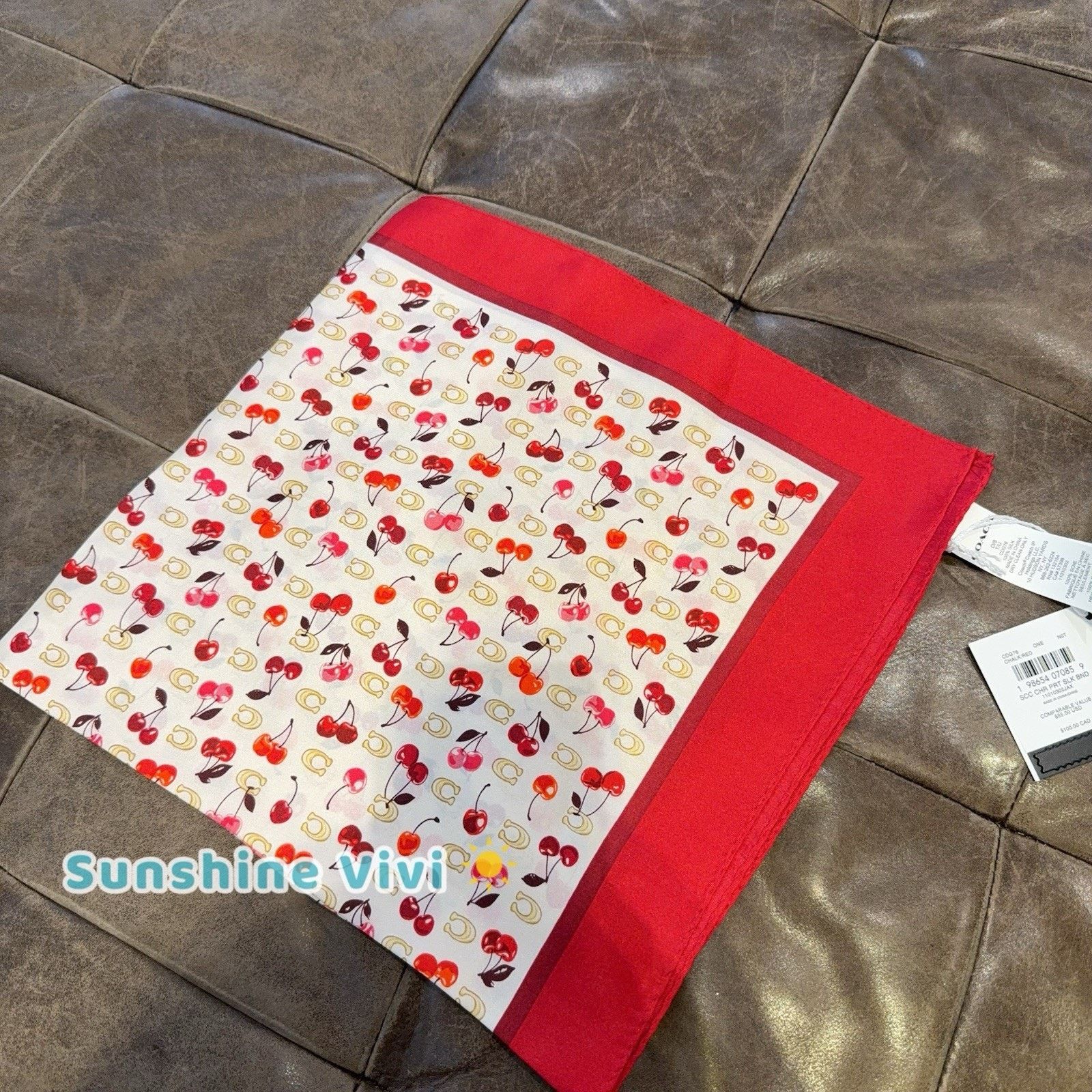 Coach NWT Coach Sculpted C Cherries Silk Bandana Chalk/Red CDG76 Size ONE SIZE - 1 Thumbnail