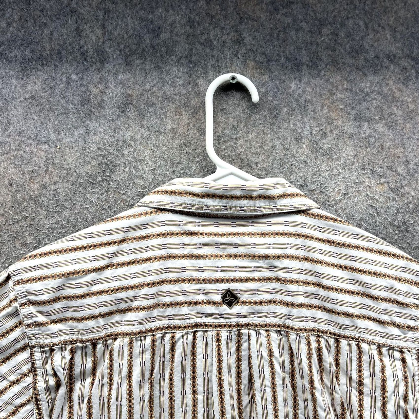 Prana prAna Shirt Mens Medium Brown Stripe Short Sleeve Button Front Casual Woven Size US M / EU 48-50 / 2 - 6 Thumbnail