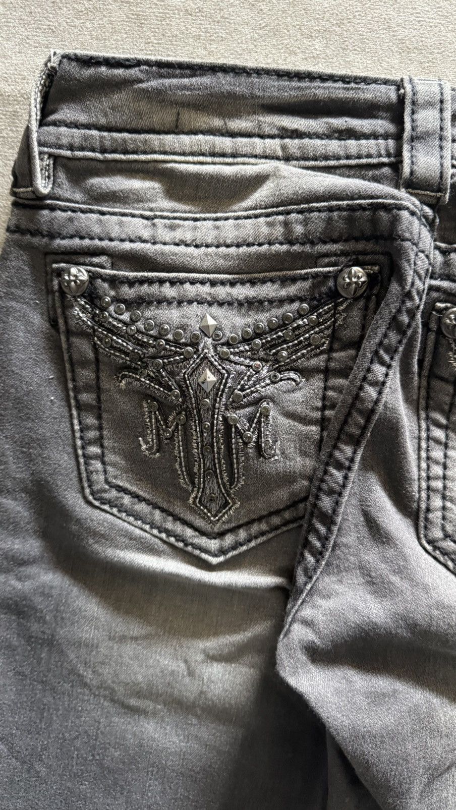 Miss Me Miss Me Embellished Wing Pocket Embroidery Denim Grey Size 26" / US 2 / IT 38 - 4 Thumbnail