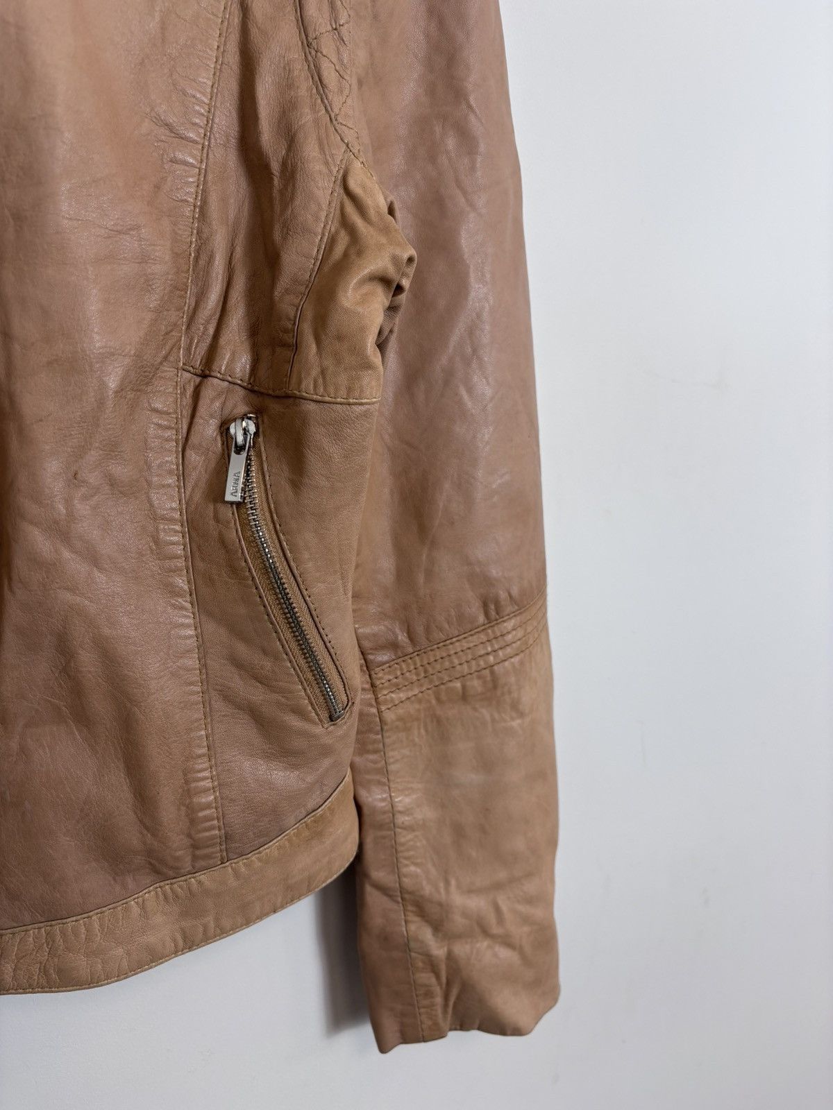 ARMA Arma Collection Women’s Beige Brown Biker Leather Jacket Size XL / US 12-14 / IT 48-50 - 8 Thumbnail