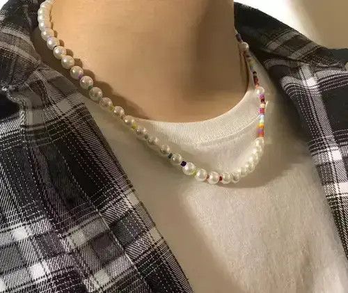 Italian Designers x Jewelry Pearl Necklace Beads in White, Men's