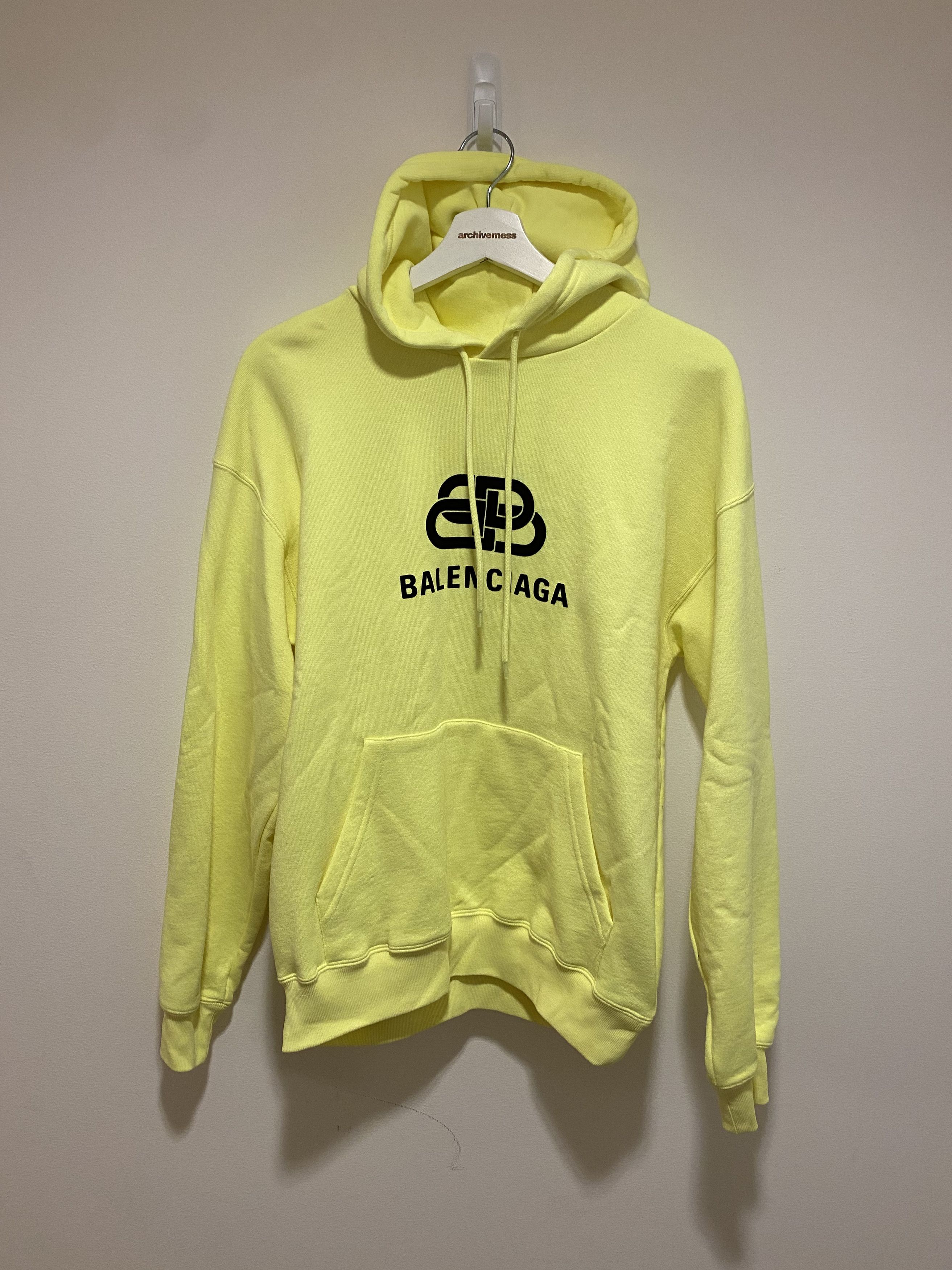 image of Balenciaga Double B Logo Hoodie in Highlighter Yellow, Men's (Size XS)