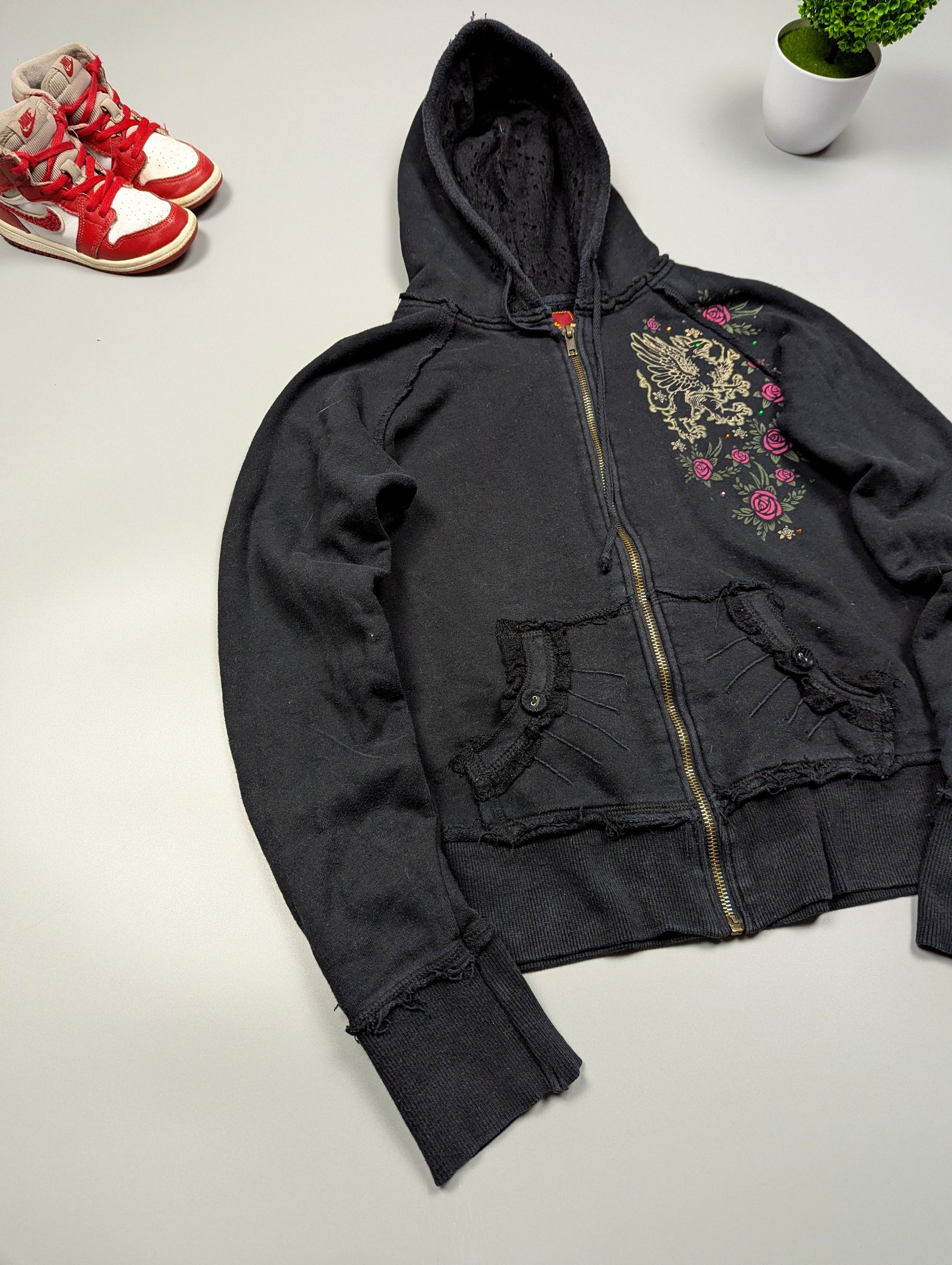 Hard Rock Cafe × Vintage HARD ROCK Cafe Women's Y2k Gothic Fitted Rock Hoodie Size M / US 6-8 / IT 42-44 - 5 Thumbnail