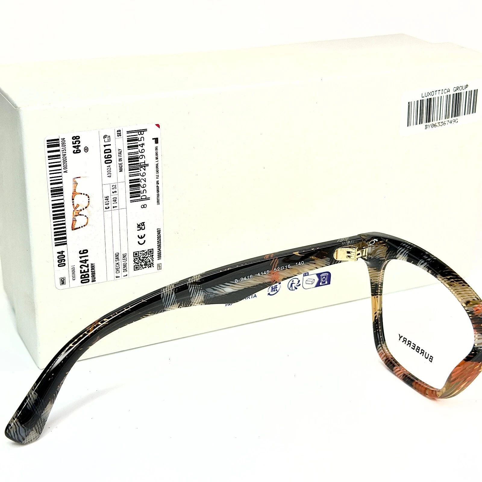 Burberry BURBERRY BE2416 Brown Check Classic Eyeglasses Optical 2416 Size ONE SIZE - 9 Thumbnail