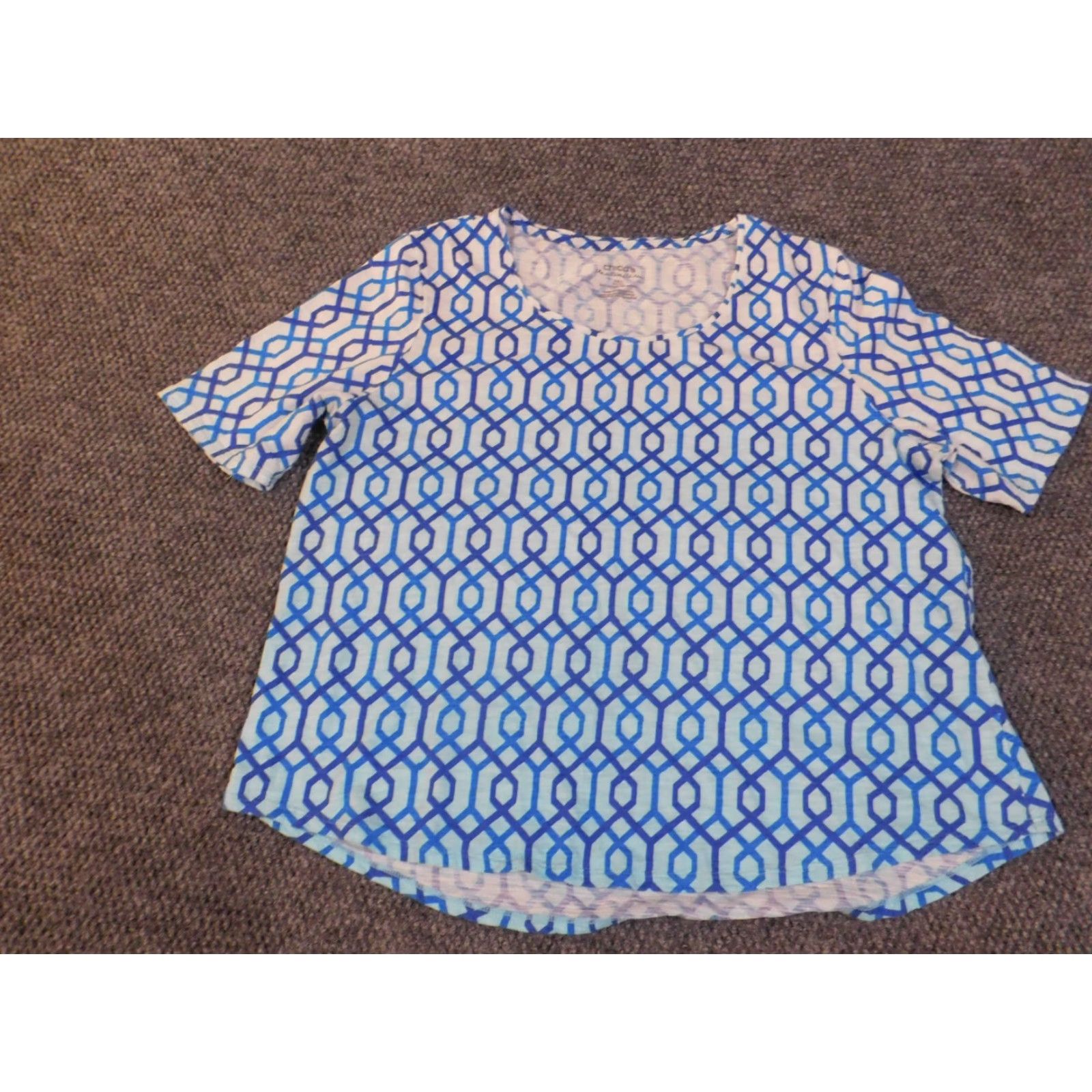 Vintage Chicos Blouse Shirt Women Regular Size 3 Blue Geometric Pullover Crewneck Knit Cotton Modal Basic Non-Iron Casual Tee Size XS / US 0-2 / IT 36-38 - 3 Thumbnail