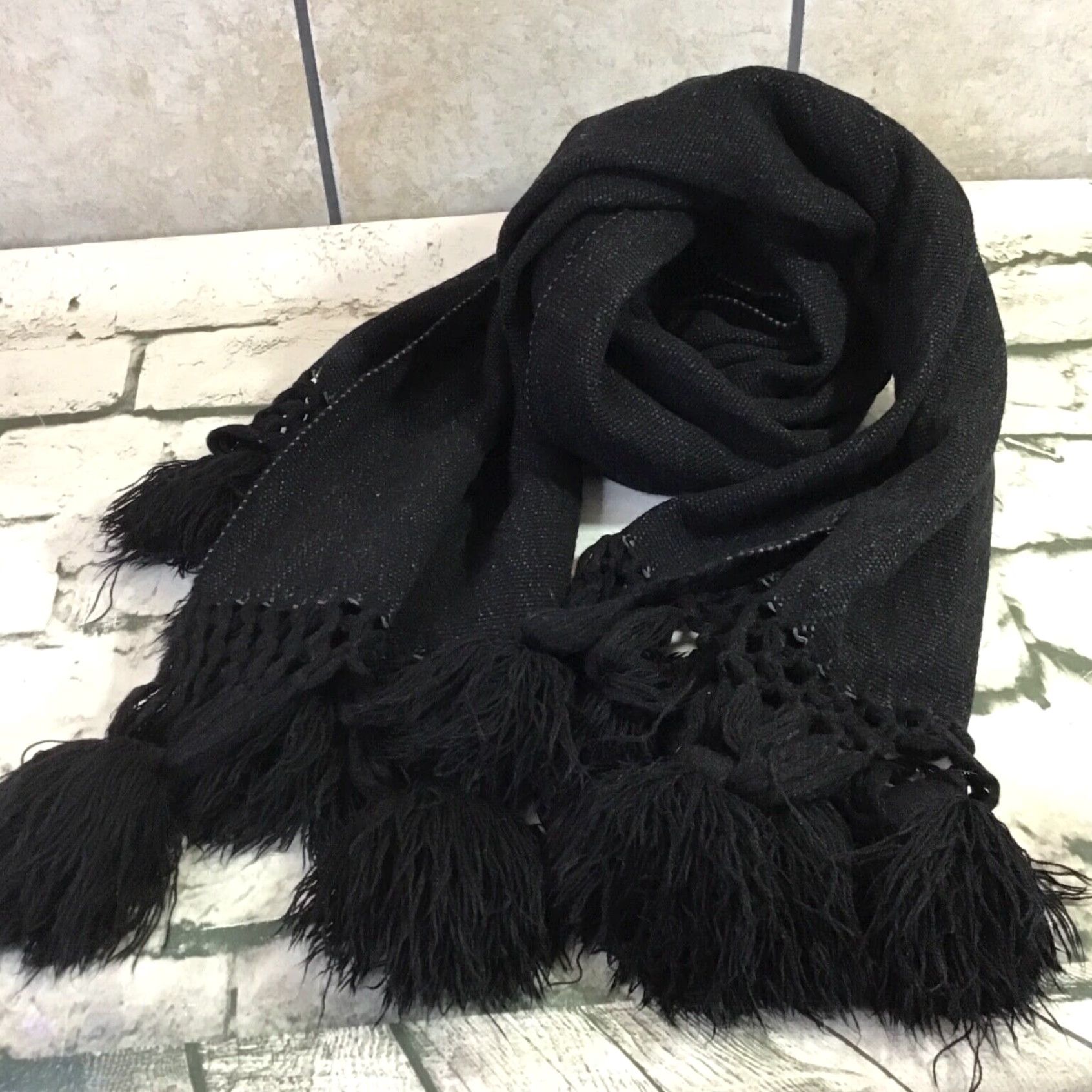 JUNKO KOSHINO Blue and White Two Tone outlet Muffler Fringes Wool Scarf Japanese Designer