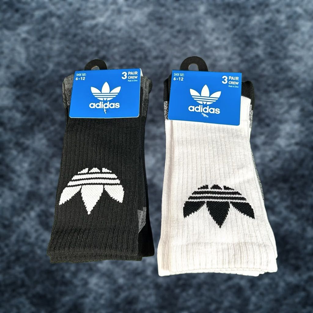 Adidas Adidas Originals Crew Socks 6 Pack Mens 6-12 Black White Stretch Comfort New Size ONE SIZE - 1 Thumbnail