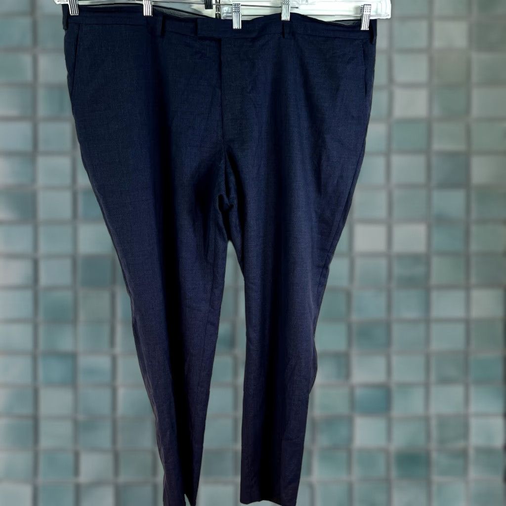 VINTAGE Windsor Vitale Barberis Canonico Wool Straight Pant Mens Size 33 52x34 Blue Check Wool Dress Pants Mens Regular 34in Inseam City Style