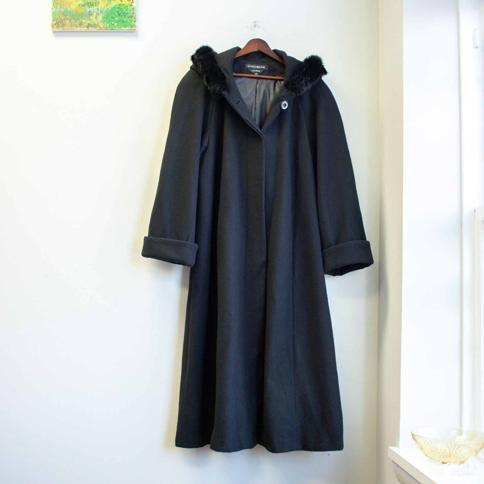 Vintage VTG Donny Brook Black Long Wool Coat with Fur Hood Size 12 Size XL / US 12-14 / IT 48-50 - 1 Thumbnail