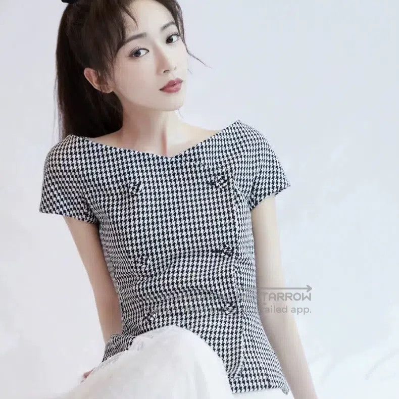 Dior Dior One-shoulder thousand-bird check wool short sleeves Size XS / US 0-2 / IT 36-38 - 7 Thumbnail