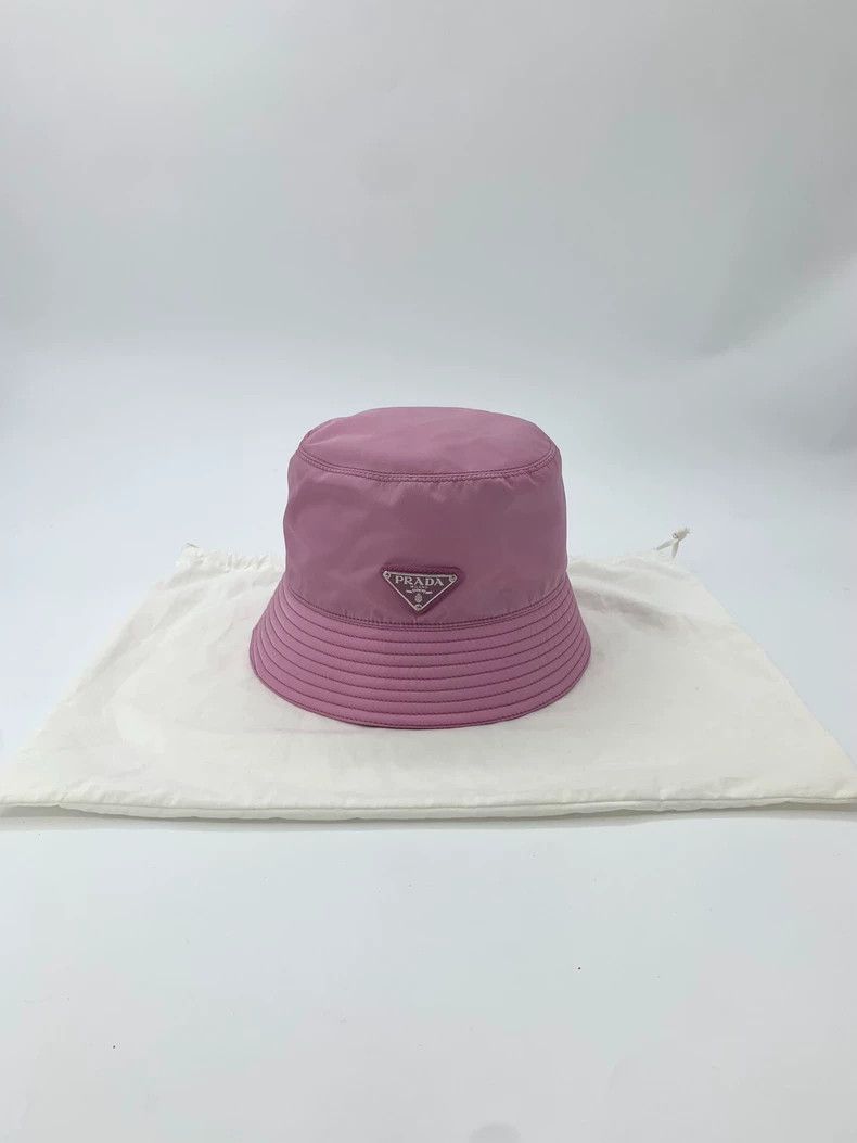 Prada Prada Size M Pink logo triangle fisherman hat sunshade hat Size ONE SIZE - 9 Thumbnail