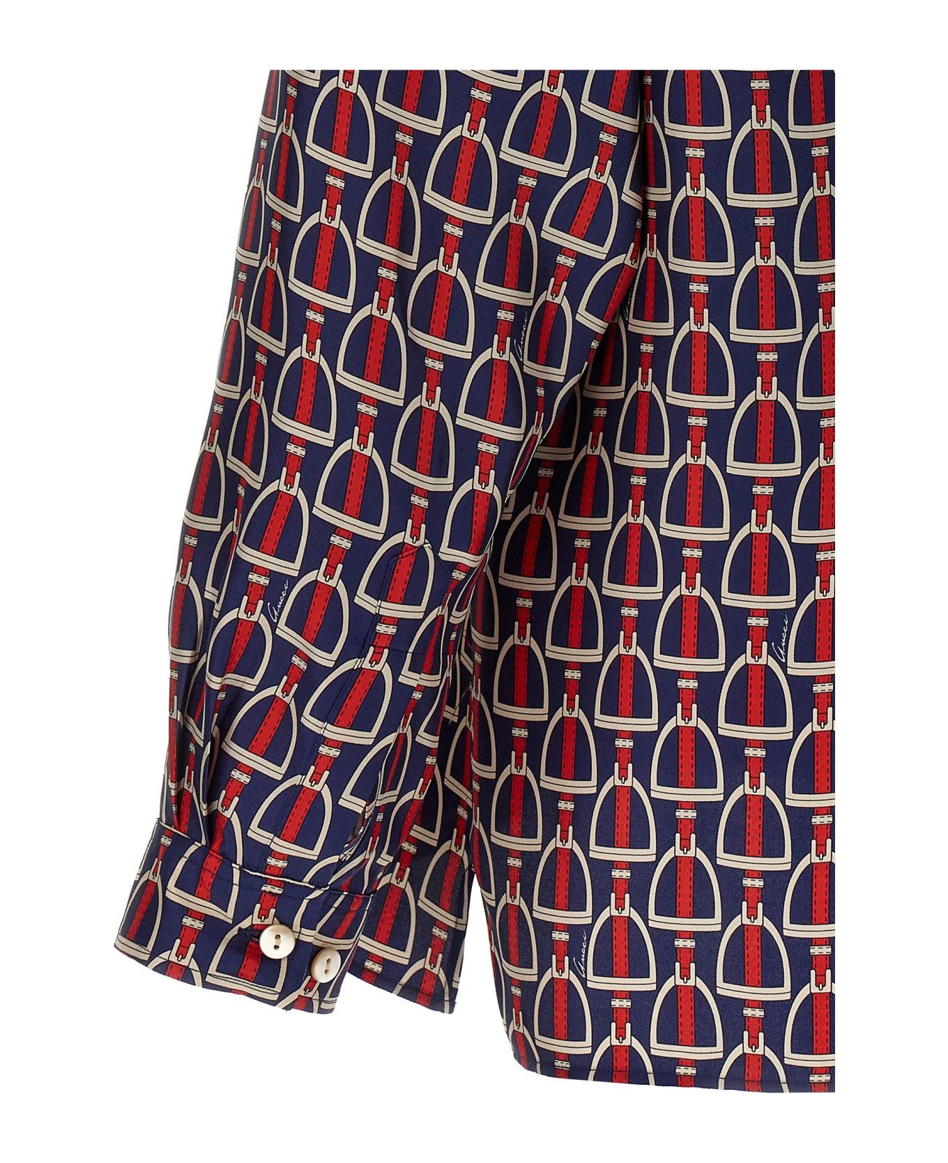 Gucci o1loc1c0126 770426 Horsebit Print Silk Shirt in Multicolor Size US L / EU 52-54 / 3 - 4 Thumbnail