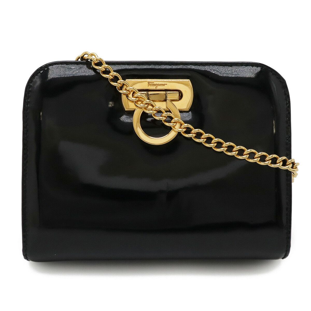 Salvatore Ferragamo Salvatore Ferragamo Gancini Patent Leather Chain Shoulder Bag Enamel Shoulder Bag DUTY FREE for USA