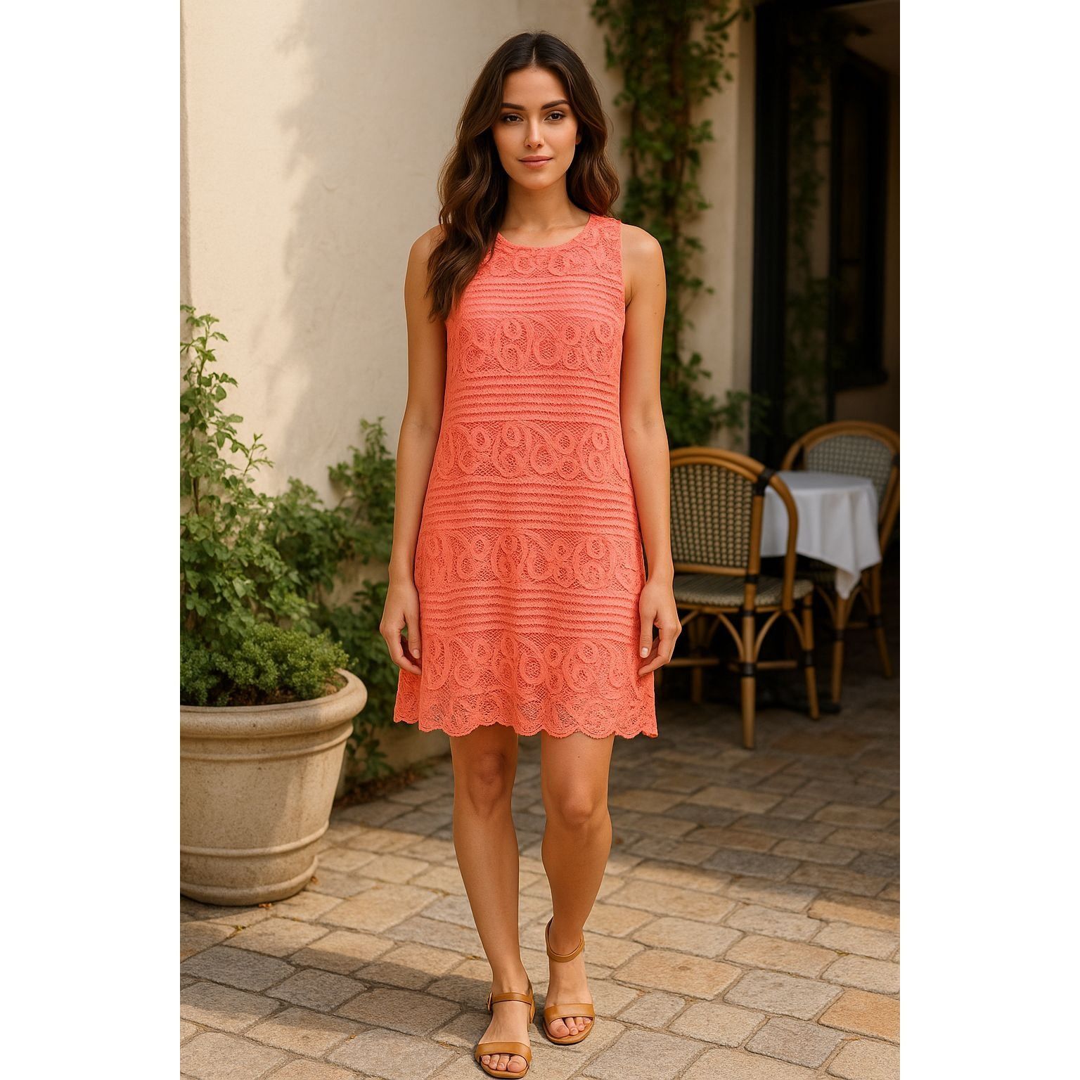 Other Alya Coral Lace Shift Dress Scalloped Hem Sleeveless Boho Mi Size S / US 4 / IT 40 - 1 Thumbnail