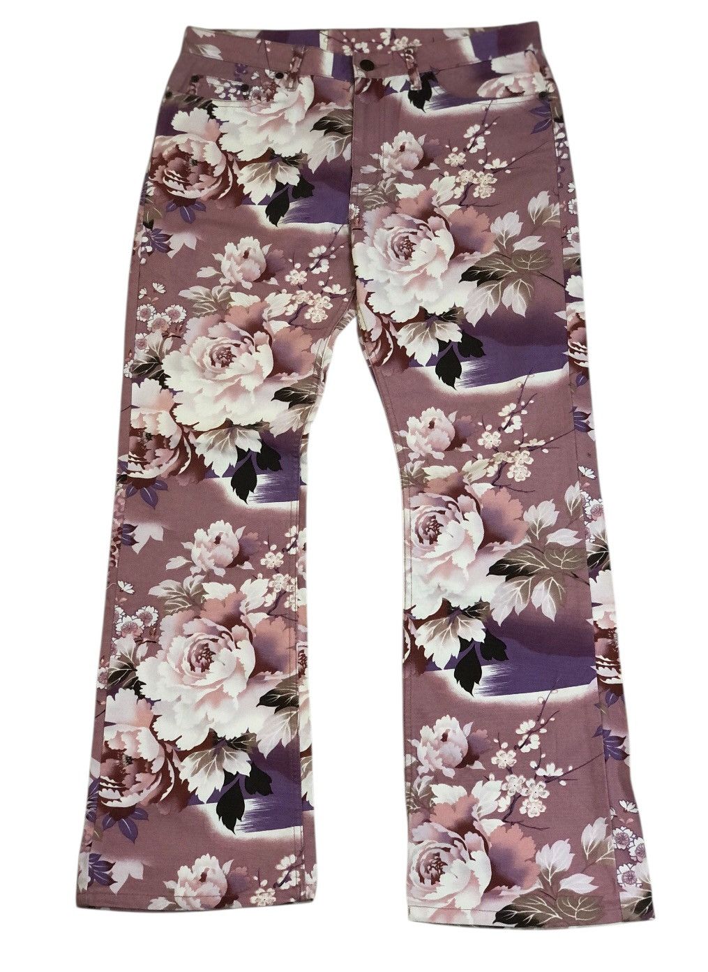Designer × Japanese Brand Glamdy Print Flower Flare Jeans Pants Size US 32 / EU 48 - 1 Thumbnail