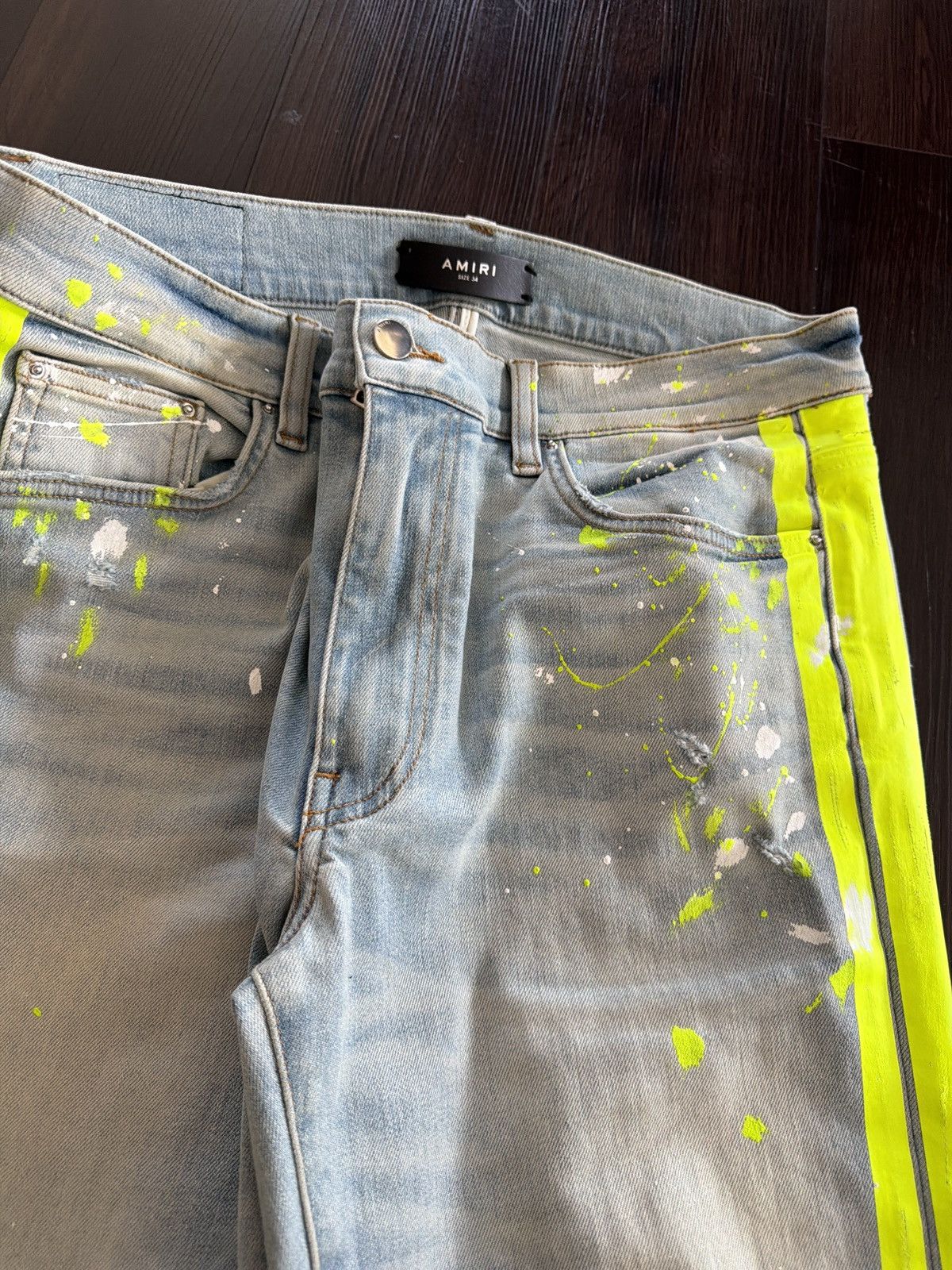 Amiri Amiri Neon Green Paint Splatter Striped Jeans Size US 34 / EU 50 - 4 Thumbnail