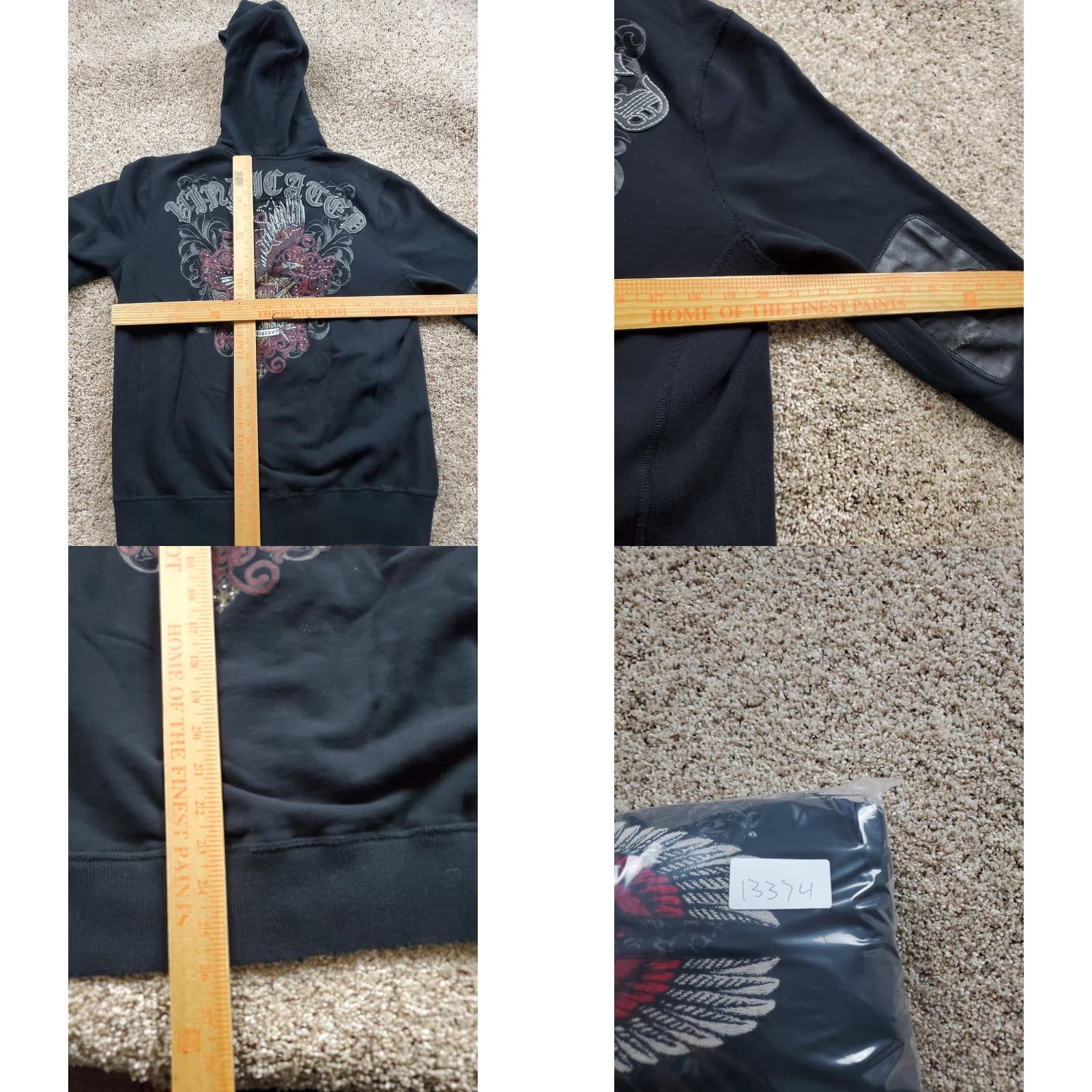 Express VINTAGE Express Hoodie Mens Large Black Embroidered Studded Graphic Vindicator Y2K Size US L / EU 52-54 / 3 - 9 Thumbnail