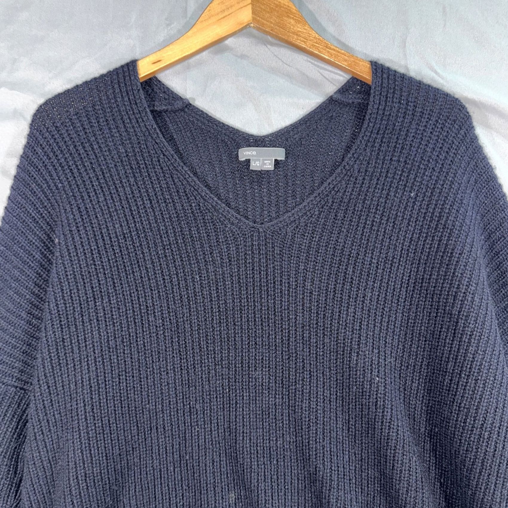 Vince Vince Womens Large Blue Yak Wool V-Neck Waffle-Knit Relaxed Pullover Sweater Size L / US 10 / IT 46 - 4 Thumbnail