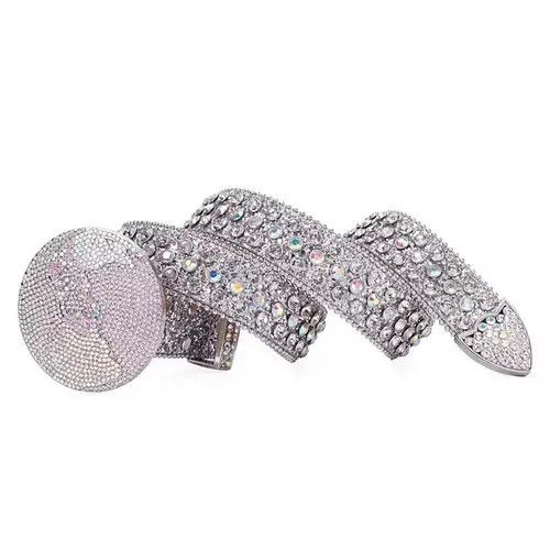 Other y2k platinum studded rhinestone leather belt Size 28 - 3 Thumbnail