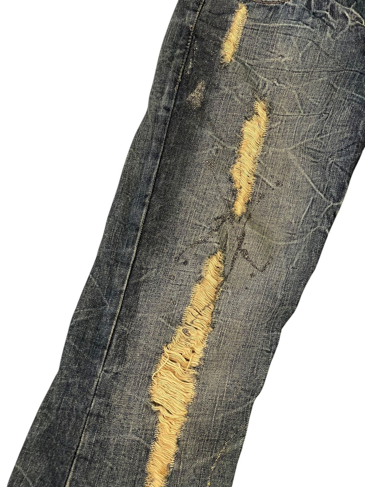 Japanese Brand Slight Flare Jeans K.U.I. Distress Low Rise Boot Cut 8🟦 Size US 33 - 6 Thumbnail
