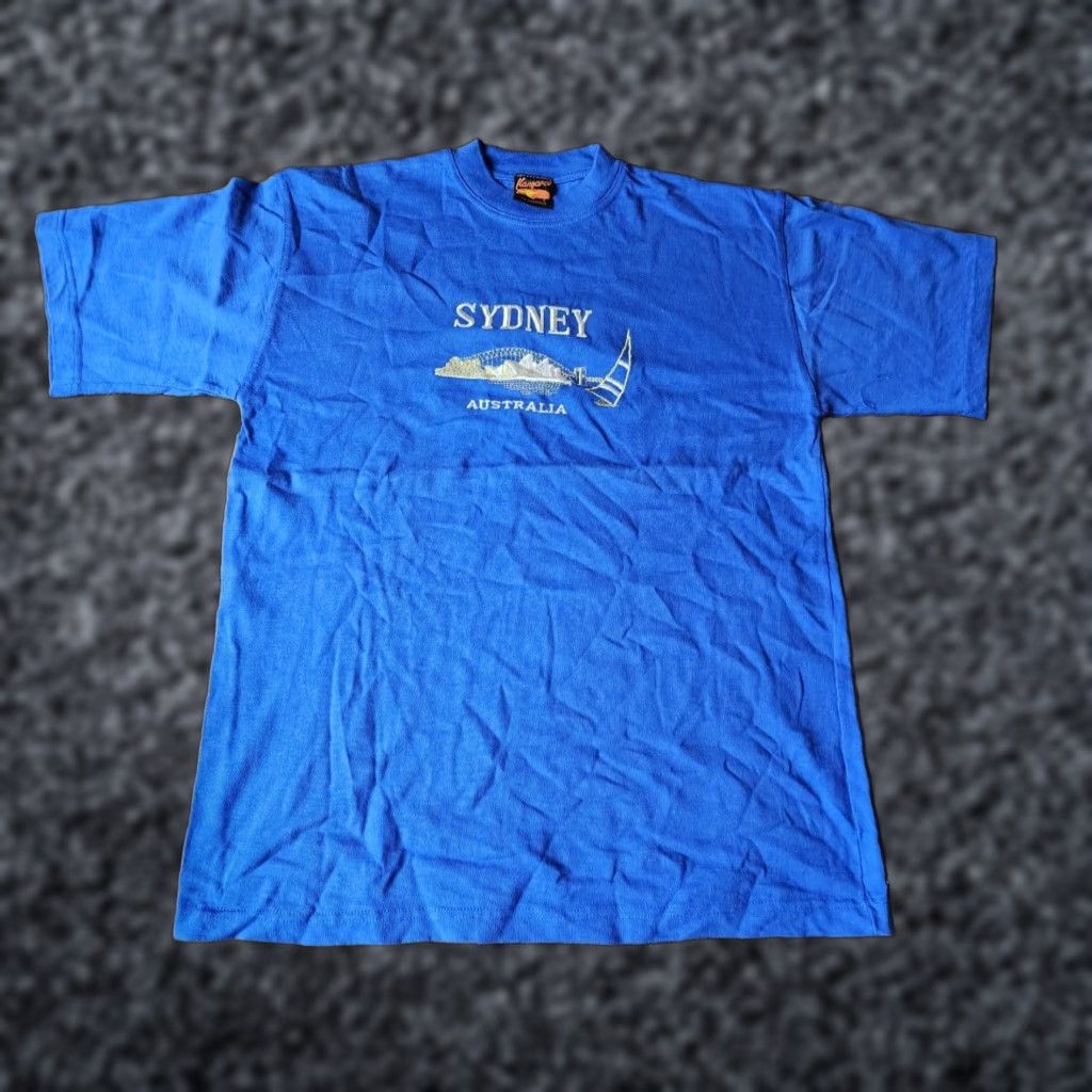 KangaROOS VINTAGE Kangaroo Embroidered Blue T Shirt Sydney Australia 90s Cotton S Mens Size US S / EU 44-46 / 1 - 1 Thumbnail