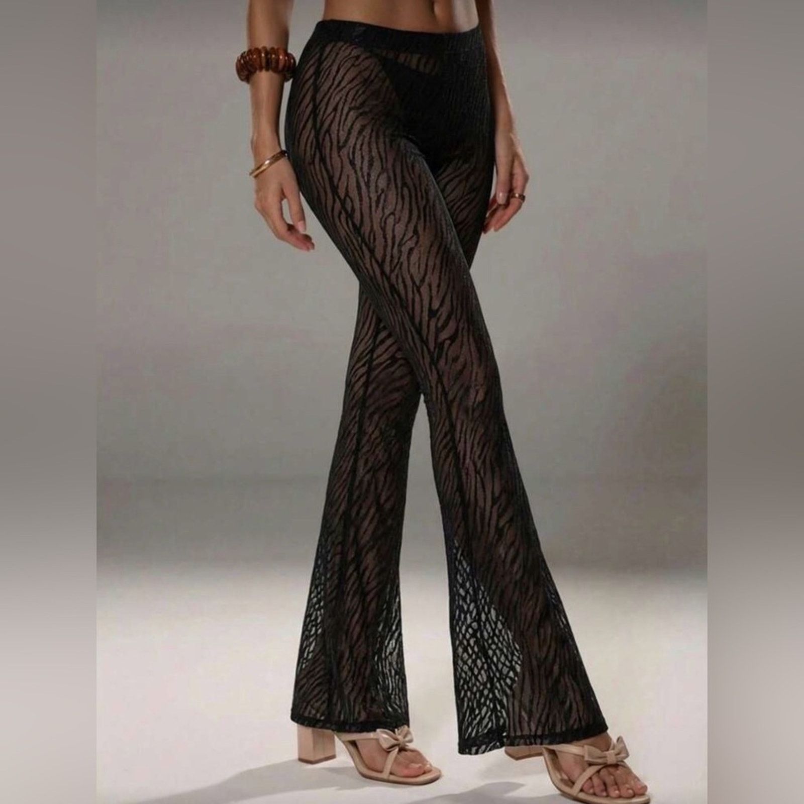 Other High Waist Black Sheer Mesh cover Up Zebra Print Pants M/L Size 27" / US 4 / IT 40 - 5 Thumbnail