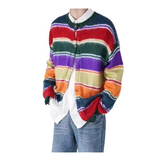 image of Vintage Striped Cardigan Sweater, Men's (Size Large)