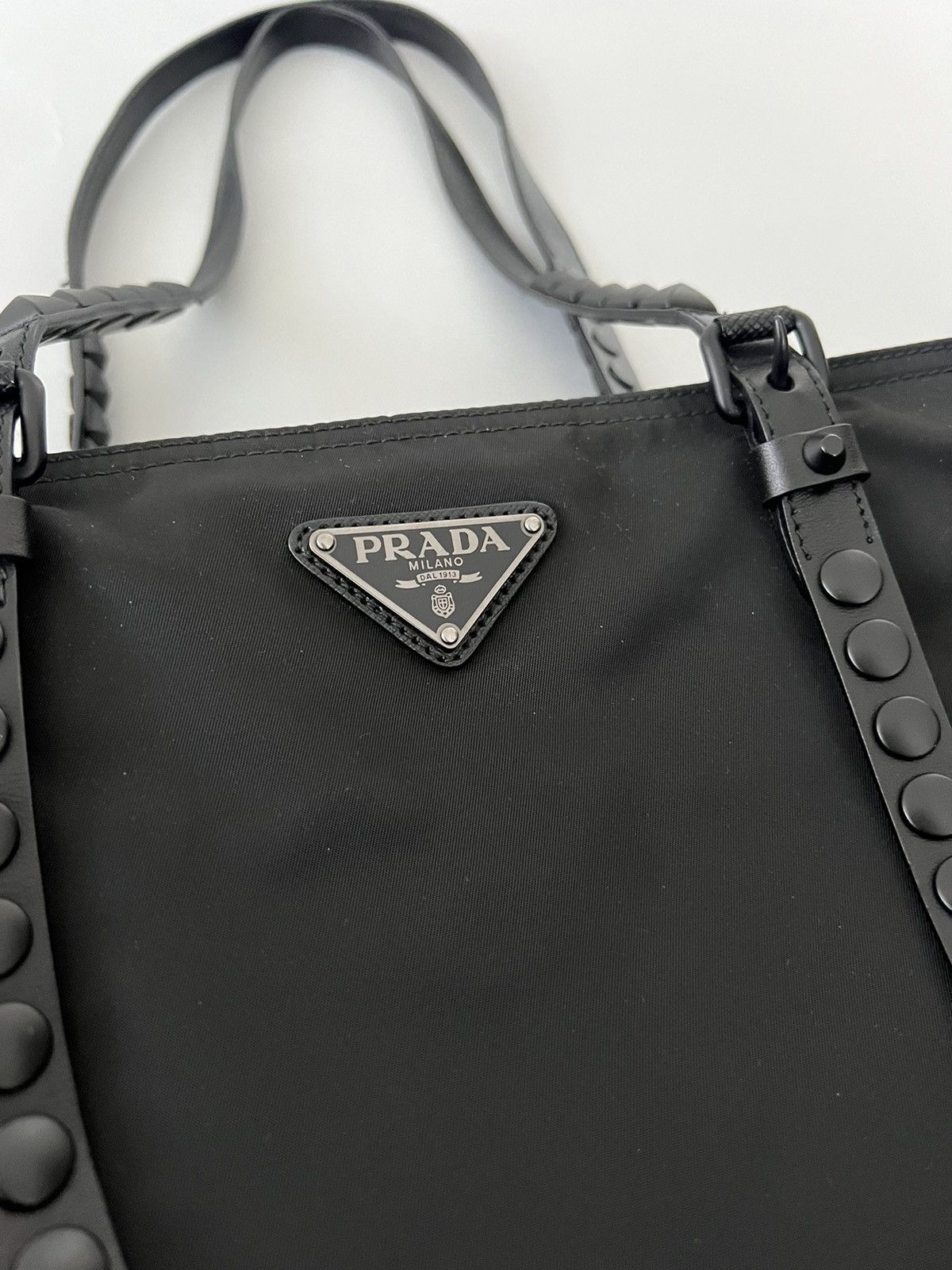 Prada Prada Nylon New Vela Studded Tote Black Size ONE SIZE - 8 Thumbnail