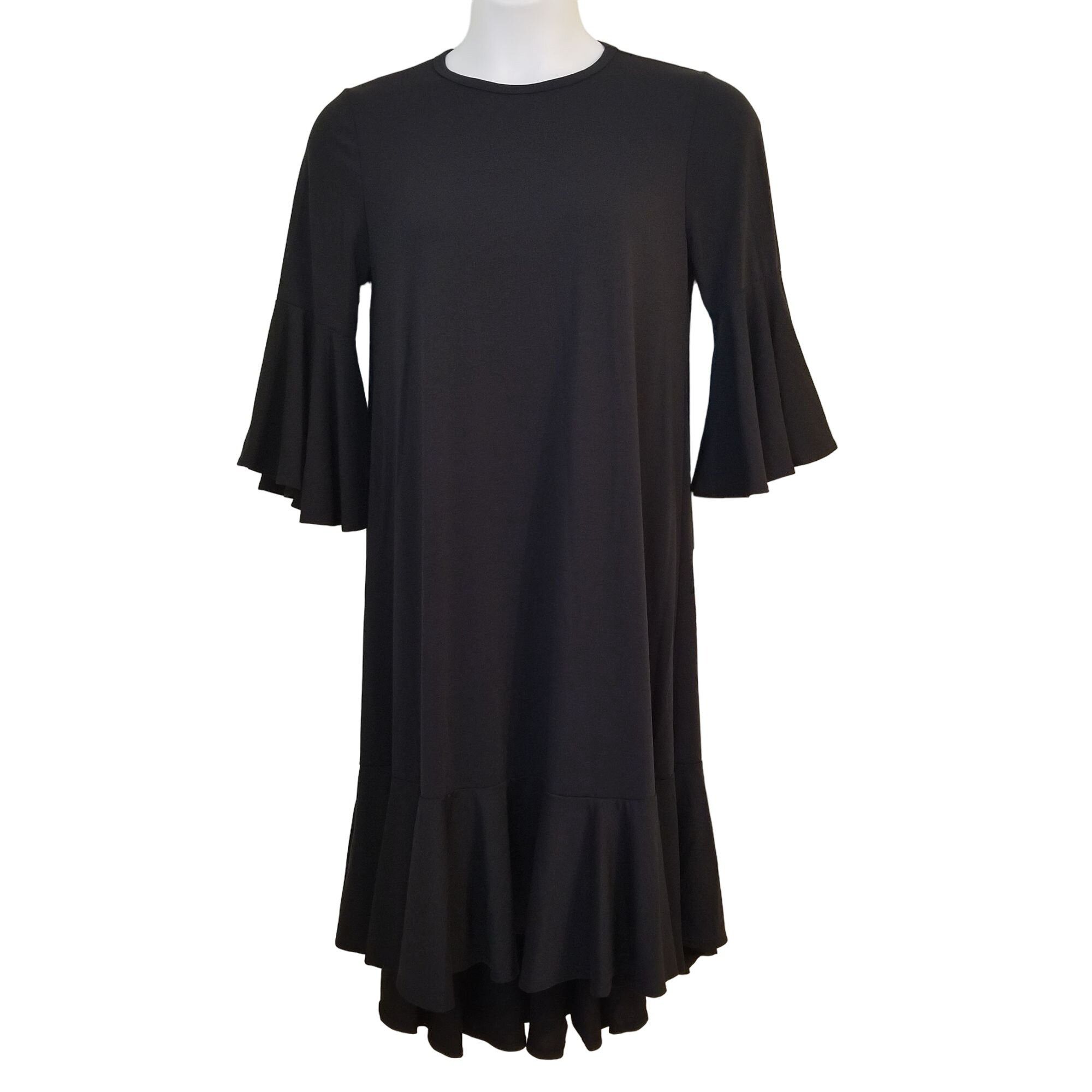 Vintage LuLaRoe L MAURINE Black Dress Flared Sleeves Stretch Hi Low Size L / US 10 / IT 46 - 1 Thumbnail