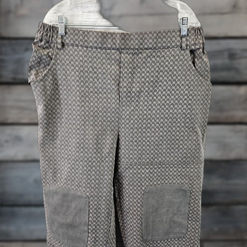 Vintage Buykud Womens Wide Leg Pants 2XL Gray Pull On High Rise Inseam 27.5in Cotton Patches Printed Vintage No Size 40" / US 18 - 1 Thumbnail
