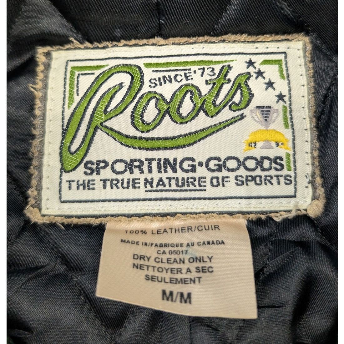 Rare Vintage Roots Sporting Goods USA Green Leather Jacket