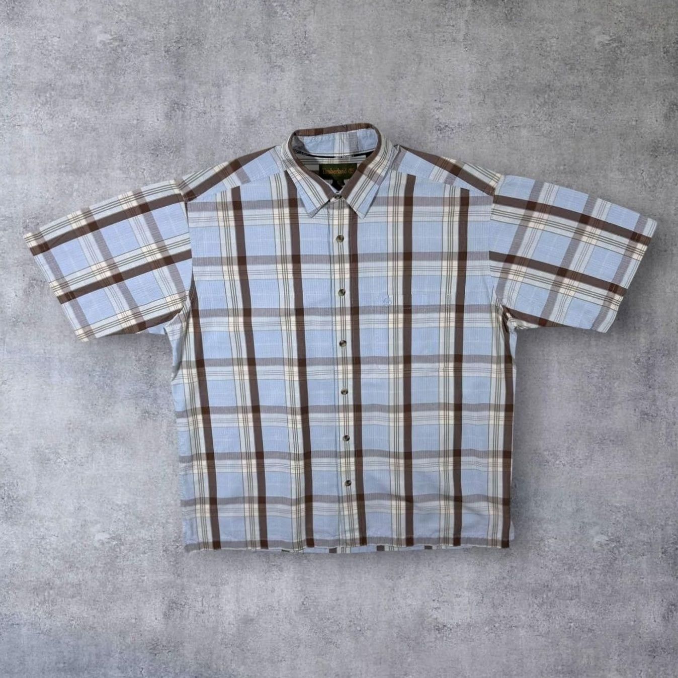 Timberland VINTAGE Timberland Blue Brown Cream Plaid Check Short Sleeve Shirt Large XL Mens Button-Up Casual) Size US L / EU 52-54 / 3 - 2 Thumbnail